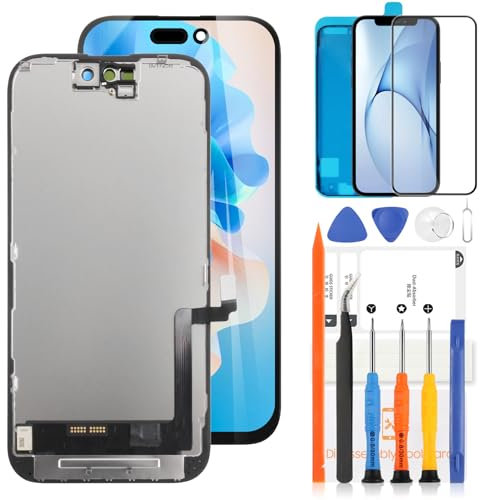 INCELL LCD Bildschirm für iPhone 16 Bildschirm Ersatz, 6,1 Zoll FHD für iPhone 16 LCD Display Touch Digitizer Bildschirm Montage mit Werkzeug Set Panzerglas (für A3287, A3081, A3286, A3288)