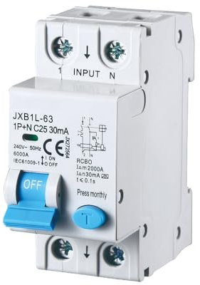 gloca Interruttore Magnetotermico Differenziale 1P+N 30mA 220V 6KA 2 Moduli DIN Classe A (25 Ampere)