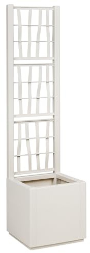 HaoChrymec Fioriera con Traliccio, Fioriera da Esterno in Polipropilene con Grigliato, Design Moderno e Minimalista, Bianco Gesso per Balcone o Giardino, 36 x 36 x 140 cm