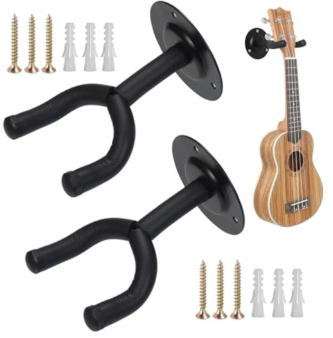 Xynovate Gitarren Wandhalterung, Gitarren Haken mit Schützendem Schwamm, Passend für Alle Arten von Kopfplatten, Akustikgitarre, klassische Gitarre, E-Gitarre(Schwarz 2er-Pack)