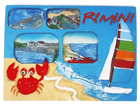 Kühlschrankmagnet Italien Rimini, Krabbe und Segelboot, 3D, aus Kunstharz, Souvenir-Kollektion, 8,5 x 6 cm