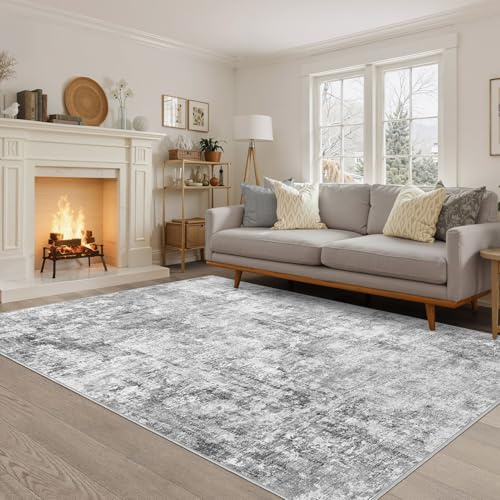 DMOYEST Teppich Wohnzimmer 160x230cm Modern Hellgrau Waschbar | Kurzflor Weich Maschinenwaschbar Rutschfest, Kinder und Haustierfreundlich für Schlafzimmer, Esszimmer und Büro