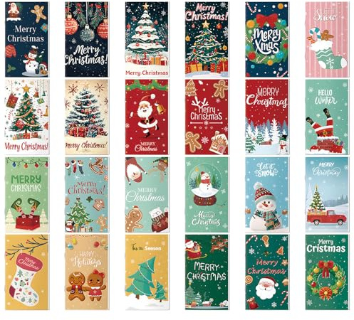 24 Stücke Mini Notizblock Weihnachten, Mini Notizblöcke Weihnachten, Kinder Tragbare Tasche Notebooks, Christmas Notepad, Weihnachten Kollegen für Schüler, Kollegen zu Weihnachten(24 Stil, 10,5x7cm)
