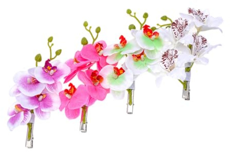 Yardwe Orchideen Haarnadeln mit Phalaenopsis Blütenmotiv 4 Stück aus Stoff und Metall Damen Haarschmuck Zufällige Farbe für Damen für Reisen und Festivals