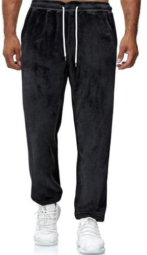 Pantaloni da pigiama da uomo con fondo in pile peloso, soffici, caldi, invernali, comodi