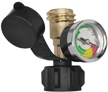 Gauge - Brass, QCC1 LP Tank Meter, Colour Coded Pressure Gauge, Leak Detection | RV Propane Tank Monitor, Air Level Indicator, Gas Bottle Gauges for Barbecue, , Camping, Cooking