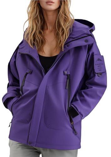 Vestes de pluie pour femmes, veste de pluie légère et coupe-vent, coupe ample, tenue de randonnée avec capuche, grande taille 2026, violet, XL
