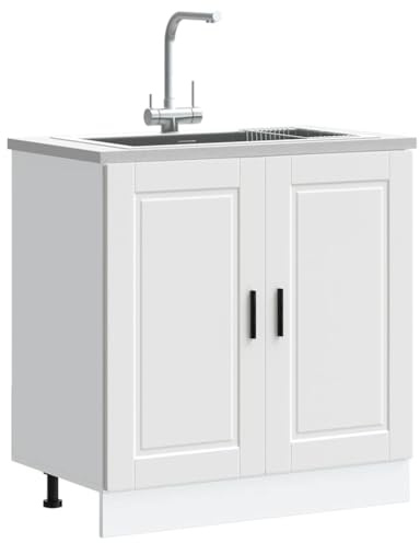 Keeushr Mobile sottolavello Porto bianco, 80 x 46 x 81,5 cm, in legno con pratiche ante e piedini regolabili per una soluzione ottimale di spazio nella vostra cucina