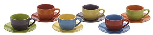 Colourful Cups & Mugs Set of 6 Espresso Cups & Saucers Assorted Colours, 6 Count (Pack of 1)