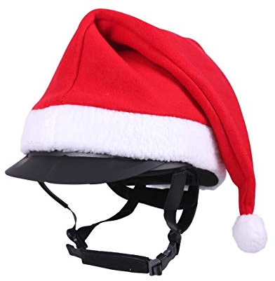 netproshop Unisex Winter Weihnachtsmütze für den Reithelm Rot mit Weißem Rand und Bommel