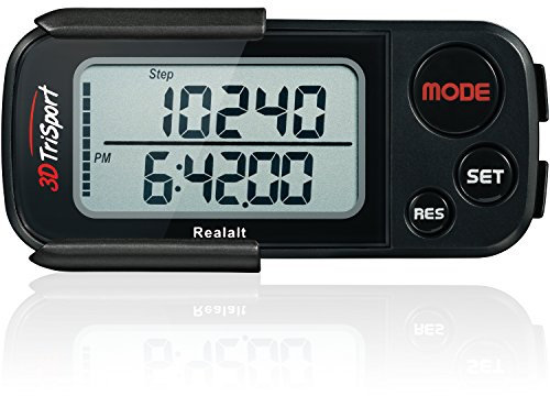 3DTriSport Walking 3D Pedometer with Clip & Strap, eBook Included | 30 Days Memory, Accurate Step Counter, Walking Distance Miles/Km, Calorie Counter, Daily Exercise Time Monitor - Stealth Black