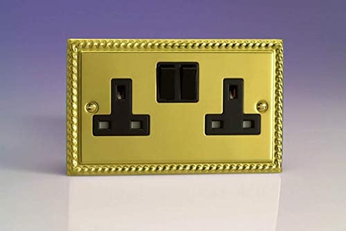Varilight - 2 Gang 13 Amp Double Switched Socket Georgian Brass - XG5B
