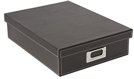 OSCO Brown Faux Leather A4 Box with Lid | A4 Filing | Paperwork Organiser | Document Storage | H8.5 x W25 x D33.5 cm |