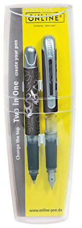 Online 12099 - Schreibset Two In One College II, Rollerball und Mundstück für Füllhalter, phoenix silber