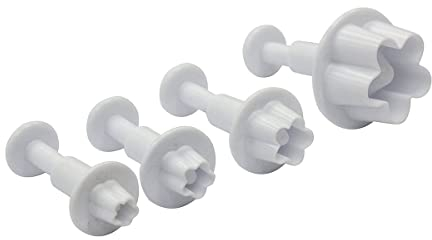 Zenker 43074 Set de 4 emporte-pièces Fleur avec Poussoir, emporte-pièces pâte à Sucre, emporte-pièce, Plastique, Blanc, 25 mm