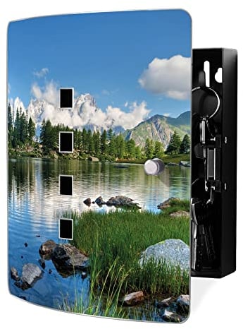 banjado Design Schlüsselkasten aus Edelstahl für 10 Schlüssel/Schlüsselbox zur Schlüsselaufbewahrung 24 x 21,5 x 7cm groß mit praktischem Magnetverschluss/Motiv Gebirgssee