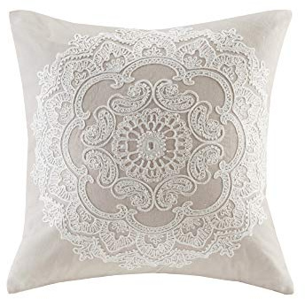 Harbor House Modern Design Decorative Pillow Hypoallergenic Sofa Cushion Lumbar, Back Support, Square 18 x 18, Suzanna, Cotton Medallion Taupe