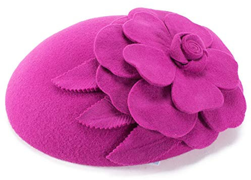 Lawliet Chapeau bibi en laine pour l'automne et l'hiver avec fleurs, rose vif, taille unique
