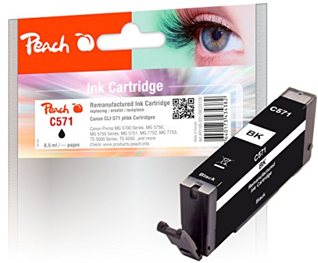 Peach C570/571 Druckerpatrone foto schwarz ersetzt Canon CLI-571BK, 0385C001 für z.B. Canon Pixma TS 5050, Canon Pixma TS 5051, Canon Pixma MG 5750, Canon Pixma MG 6850, Canon Pixma TS 8050