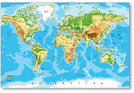 Postereck - 0848 - Hochwertige Weltkarte | Weltkarte Wand mit Hauptstädten der Länder | Unterricht Klassenzimmer Schule World Map Wall | Landkarte Welt XXL - Poster - 4:3-40,0 cm x 30,0 cm