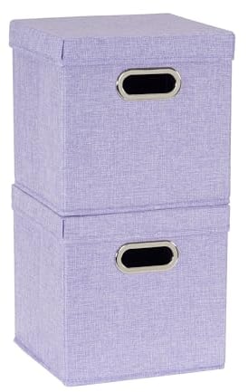 Household Essentials 814-1 Café Cube Bin Storage Set with Lids and Handles | 2 Pack, Purple Linen