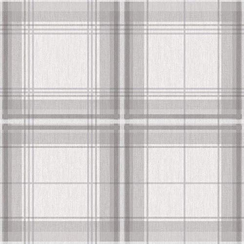 Plaid Check Tartan Wallpaper Chequed Woven Linen Effect Grey White Y�L