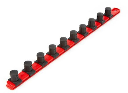 TEKTON 3/4 Inch Drive x 18 Inch Socket Rail, 10 Clips (Red) | OSR33110 | Made in USA