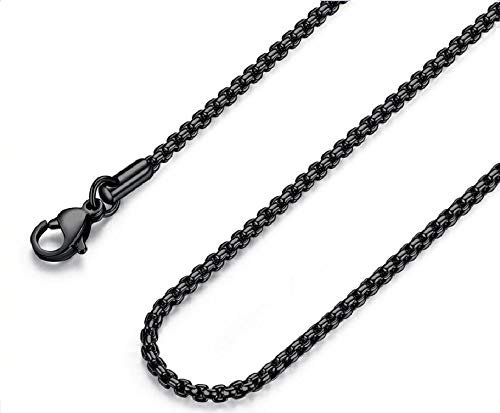FOSIR Mens Black Rolo Chain Necklace, Stainless Steel Chain for Men and Women, Wide 3mm, 30 Inch