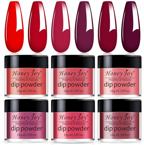 Honey Joy 6 BOX/SET Wine Red Dip Powder Dark Barn Red Fine Dipping Powder Colors No Need Lamp Cure,Like Gel Polish Effect,Even & Smooth Finishing (DP-A-6pcs-10g/box)