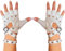 Skeleteen Fingerlose Kunstlederhandschuhe – weiße Biker-Handschuhe mit Gürtelverschluss und Nieten-Design für Damen und Kinder