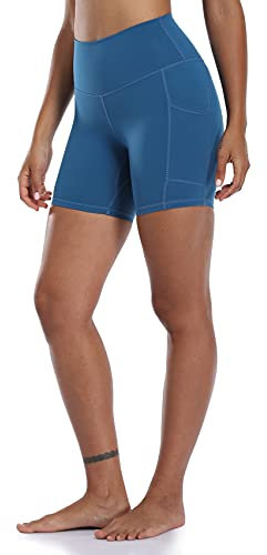 Colorfulkoala Radlerhose Damen mit Taschen Kurze Sporthose Kurze Leggings Hohe Taille Radlershorts für Yoga Gym Shorts Sommer (L, Klassisch Blau)