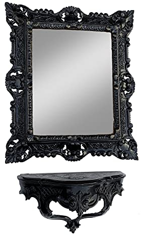 artissimo Wandspiegel SCHWARZ mit Konsole Barock Antik 45x38 Flurspiegel Badspiegel mit Ablage Wanddeko Prunkspiegel 3047+cp69 Set