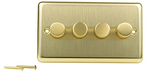Volex 4 Gang Light Dimmer Flush/Angled Switches Socket Toggles (Brushed Brass (Gold) Angled)