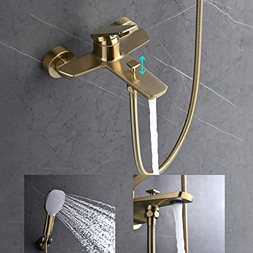 Robinet De Baignoire Avec Douchette À Main Laiton Mitigeur De Baignoire Montage Mural Avec Support Et Flexible 150 Cm, Doré