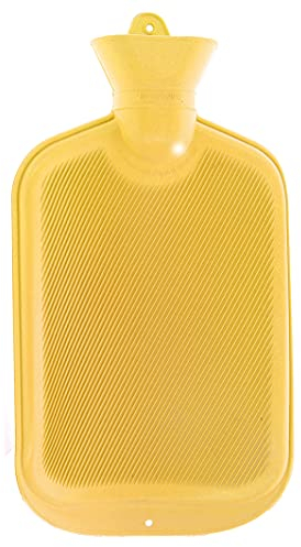 2 Liter Wärmflasche mit Lamellen ohne Bezug, Wärmekissen Bettflasche recyclingfähig, robust und langlebig, schmaler Flaschenhals, geruchsneutraler Naturgummi (Gelb)