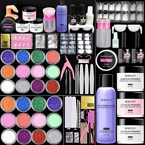 Morovan Acryl Nagelset - Pulver, Liquid Monomer, Flüssigkeit Set Für Nägel, Nail Art, Falsche Nägel, Maniküre-Set, Starterset Komplett