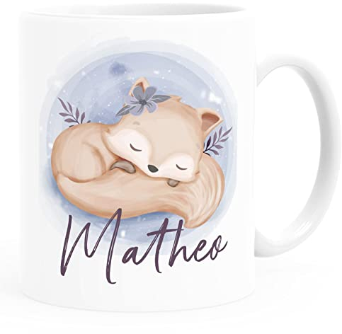 SpecialMe® Kinder-Tasse Fuchs-Motiv personalisierte Namenstasse aus Keramik für Kinder Jungen Mädchen weiß Keramik-Tasse
