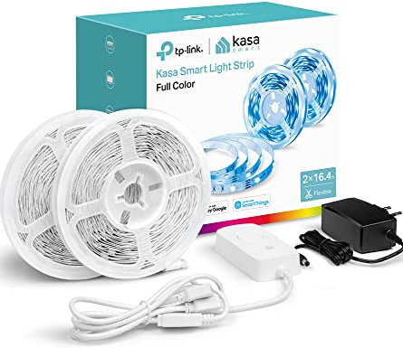 Kasa Smart Bande lumineuse LED RVB, 10 m (2 rouleaux de 5 m) Wi-Fi, fonctionne avec Alexa et Google Assistant, haute luminosité, découpable, jusqu'à 25 000 heures, multicolore