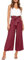 FANCYINN Damen 2 teiliges Crop Pants Set mit weitem Bein Wide Strap V-Ausschnitt Tank High Waist Cropped Paper Bag Hose mit Gürtel weiß Top und Weinrot Hose S