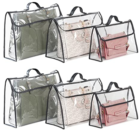 Univivi Handtaschen Aufbewahrung, 6 Stück Taschenaufbewahrung 3 Größen Transparente Handtaschen Staubschutzbeutel für Taschen Aufbewahrung Familienschrank Schlafzimmer GeldbörsenTaschenhalter