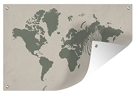 MuchoWow Outdoor-Poster Poster Wanddeko draußen Deko Garten Gartenposter 90x60 cm Weltkarte - Tiere - Zebra