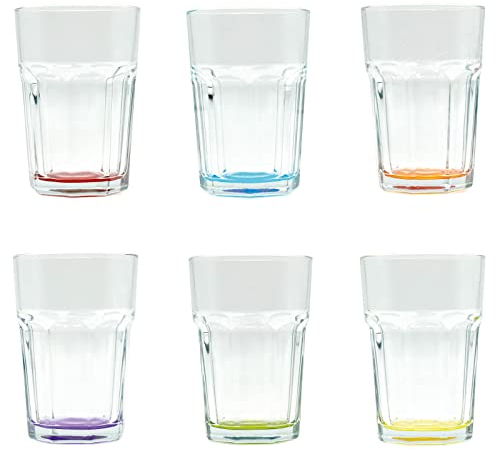 what the shop Trinkglas, Cocktailglas, Wasserglas, Caipirinha Glas farbige Böden Gläser Farbiger Boden Transparent (300ml Füllmenge Mehrfarbig, 6 Stück - Spülmaschinenfest