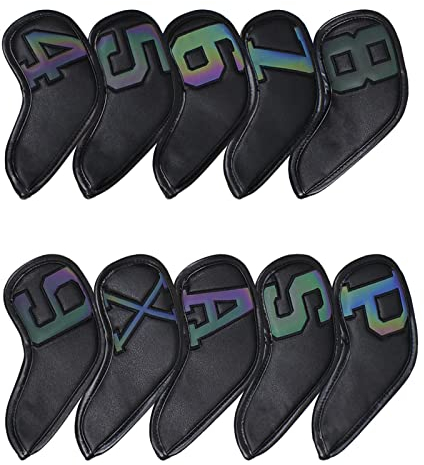 Scott Edawrd 10pcs Golf Iron Club Head Covers Set Three-layer Synthetic Leather PU Waterproof Headcovers with Colorful Number 4-9 A,S,P,X for All Irons Clubs