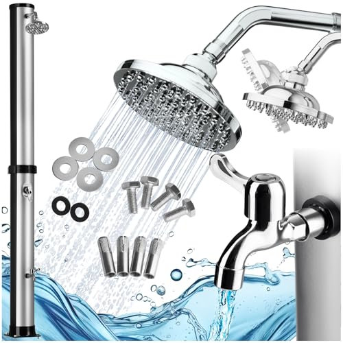 TecTake® Douche Solaire de Jardin extérieur écologique | Eau Chaude 40L | sans raccordement électrique | Pommeau Effet de Pluie | Facile d'entretien | Douche de Piscine et Camping Spa