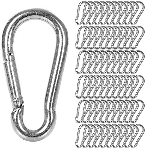 LOLYSIC 60 Stück 8x80mm Karabiner mit Schnappverschluss, belastbar bis 250 kg, Kletterhaken, Klein, Feuerwehr, Carabiner mit Schnapphaken für Rucksack, Hundeleine, Camping, Angeln, Reisen