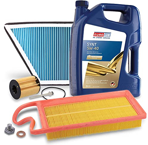 ATEC Germany Inspektionspaket Filterset mit 1x Ölfilter; 1x Luftfilter; 1x Innenraumfilter; 1x Ölablassschraube; 1x Motoröl 5W-40 5 l, KOMPATIBEL MIT - PEUGEOT 206 Schrägheck (2A/C) (2E/K) (2L_, 2M_)