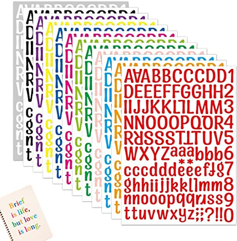 Buchstaben Aufkleber Klebebuchstaben Wetterfest Bunt Alphabet Aufkleber Selbstklebende Alphabet und Zahlen Sticker 12 Blätter Buchstaben Aufkleber für Kerzen Scrapbooking DIY Deko Verschönerung