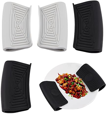 melebellot 4 Stück Silikongriffe für Töpfe, Silikon Topflappen Griffhalter, Hitzebeständig Silikon Assist Griff, Topfgriff Hitzeschutz Klemmgriffen für Ofenschalen Finger Schützen