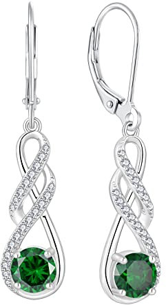 FJ Damen Unendlichkeit Infinity Ohrringe 925 Sterling Silber Hängend Smaragd Mai Geburtsstein Schmuck Geschenke für Frauen Mutter Freundin Mama