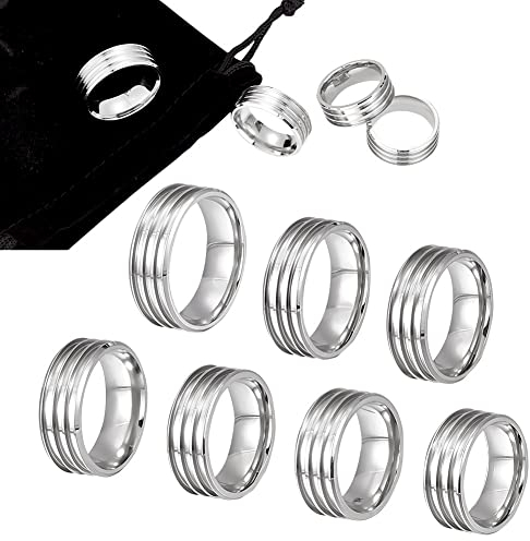 UNICRAFTALE 7 Stück 7 Größen Edelstahl Dreifach Gerillter Rohlingskernring Mit Samtbeuteln Gerillte Fingerringe Set Runder Leerer Ring Für Die Herstellung von Inlay Ringen Schmuck Eheringen